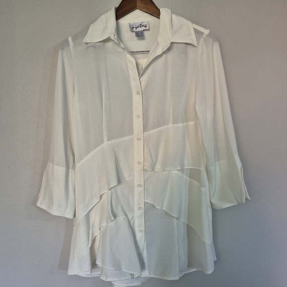Joseph Ribkoff Asymmetrical Off White Ruffle Tunic Blouse Size 6 - Picture 1 of 11